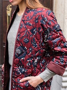 Isabel Marant Étoile Daca Quilted Jacket Reversible Burgundy Floral Size 40 M/L